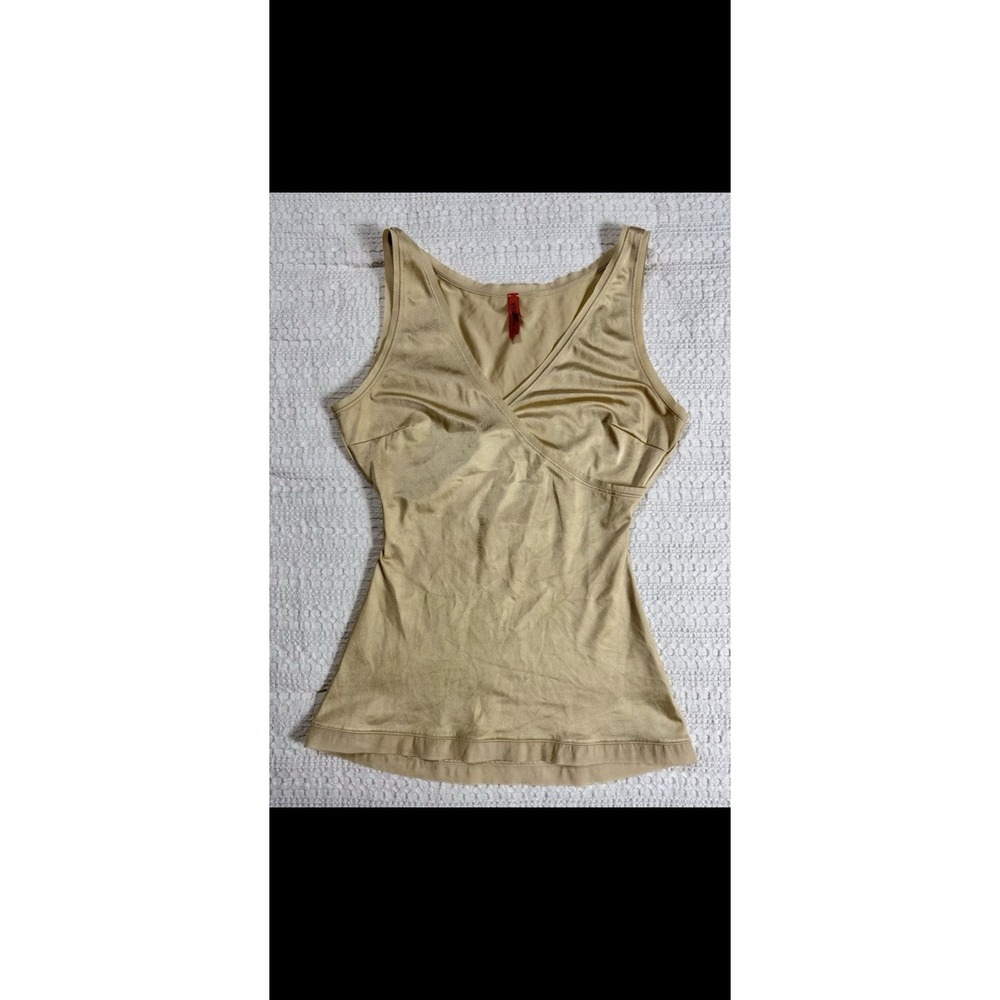 Spanx Tank Top Womens M Tan Surplice Wrap Camisole Shapewear Stretch B4